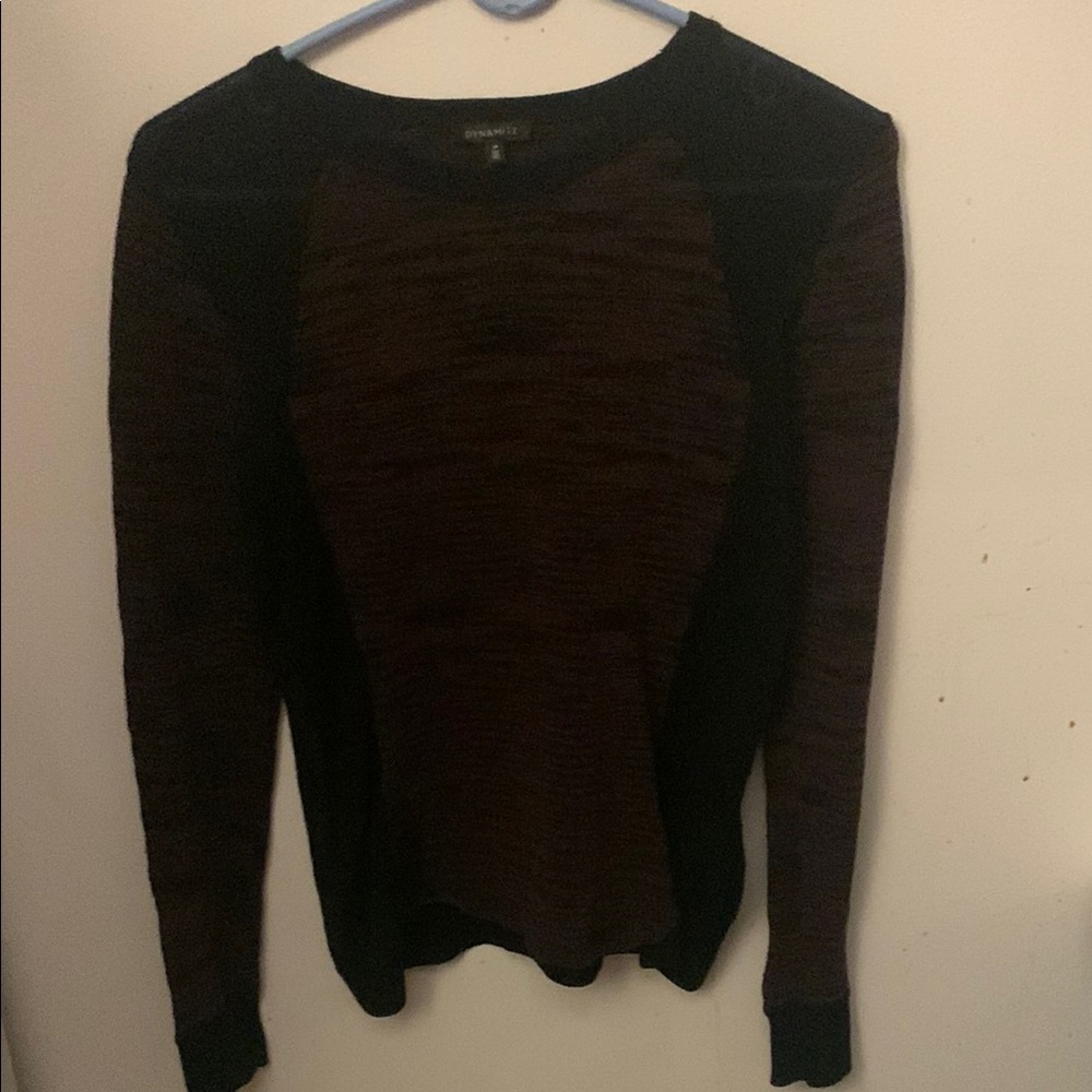 Elegant Dynamite Black and Dark Burgundy Form Fitting Long Sleeve Sweater SZ Med